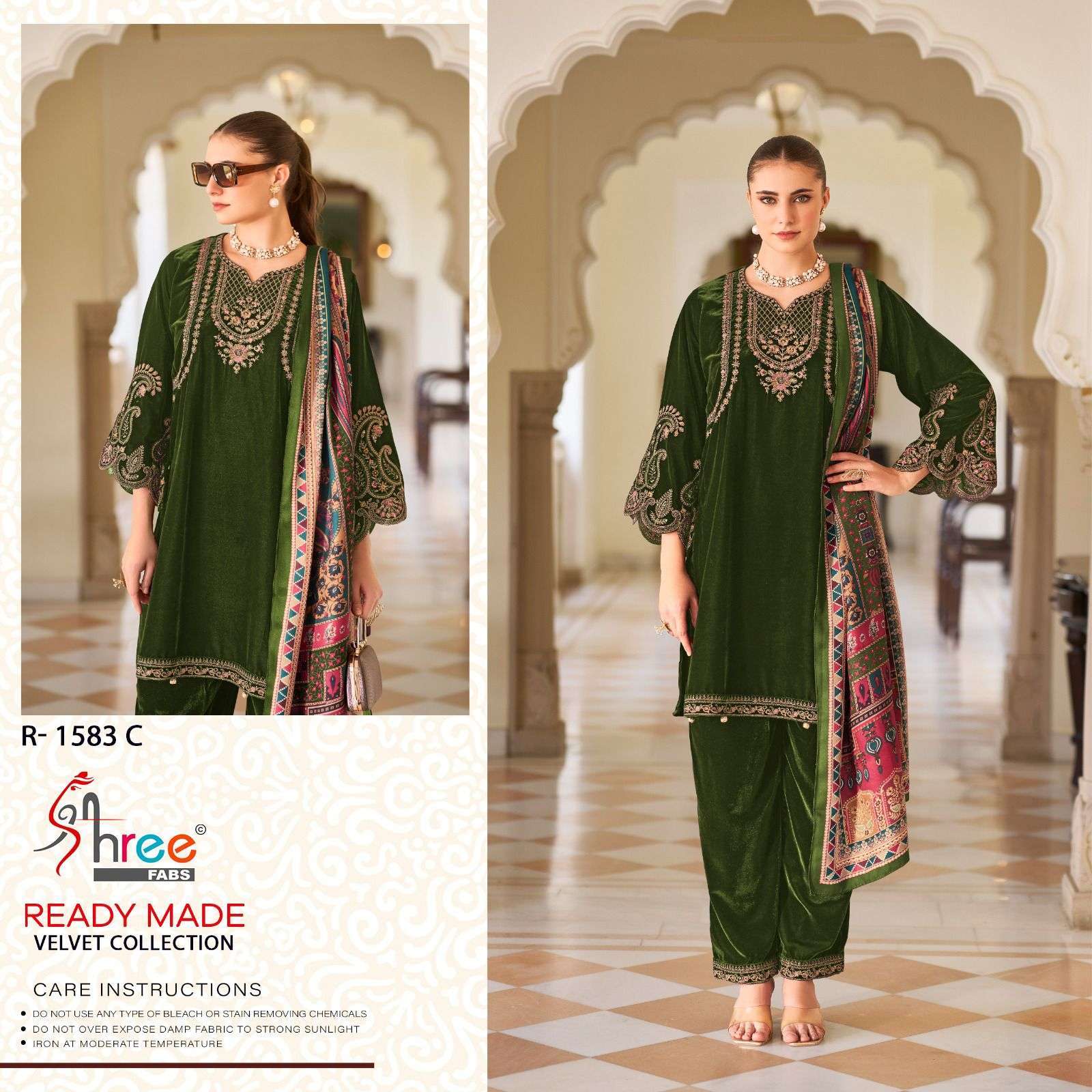 SHREE FAB R 1583 COLORS VELVET DESIGNER TOP BOTTOM WITH DUPATTA SET COLLECTION 2024