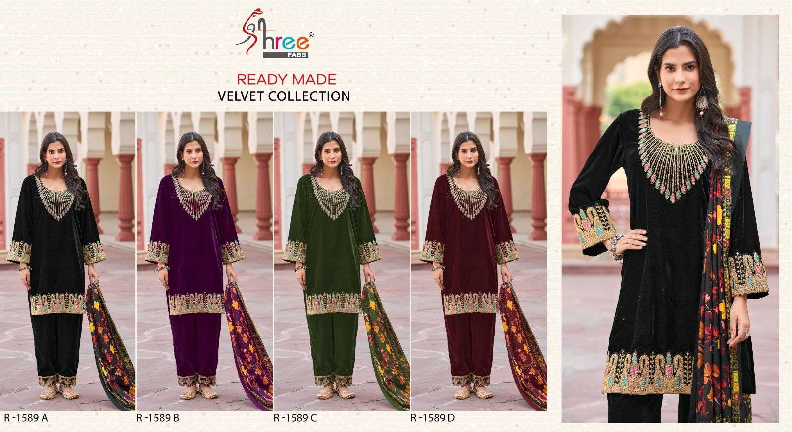 SHREE FAB R 1589 COLORS PAKISTANI VELVET SUIT READYMADE COLLECTION BEST RATE 2024