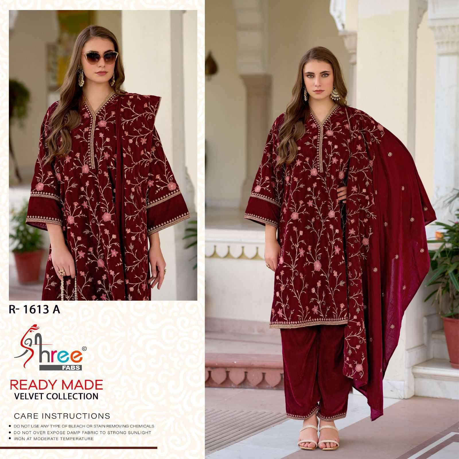 SHREE FAB R 1613 COLORS PAKISTANI READYMADE VELVET DRESS COLLECTION WHOLESALE PRICE 