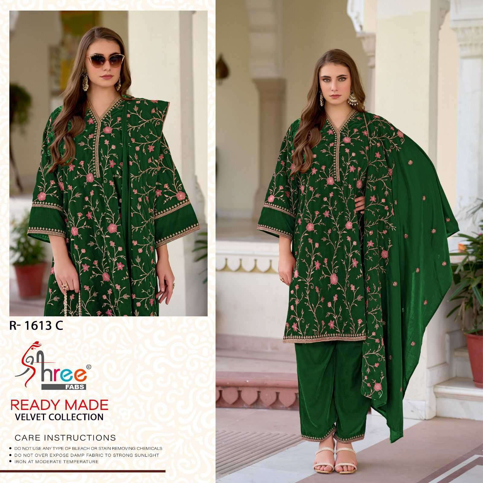 SHREE FAB R 1613 COLORS PAKISTANI READYMADE VELVET DRESS COLLECTION WHOLESALE PRICE 