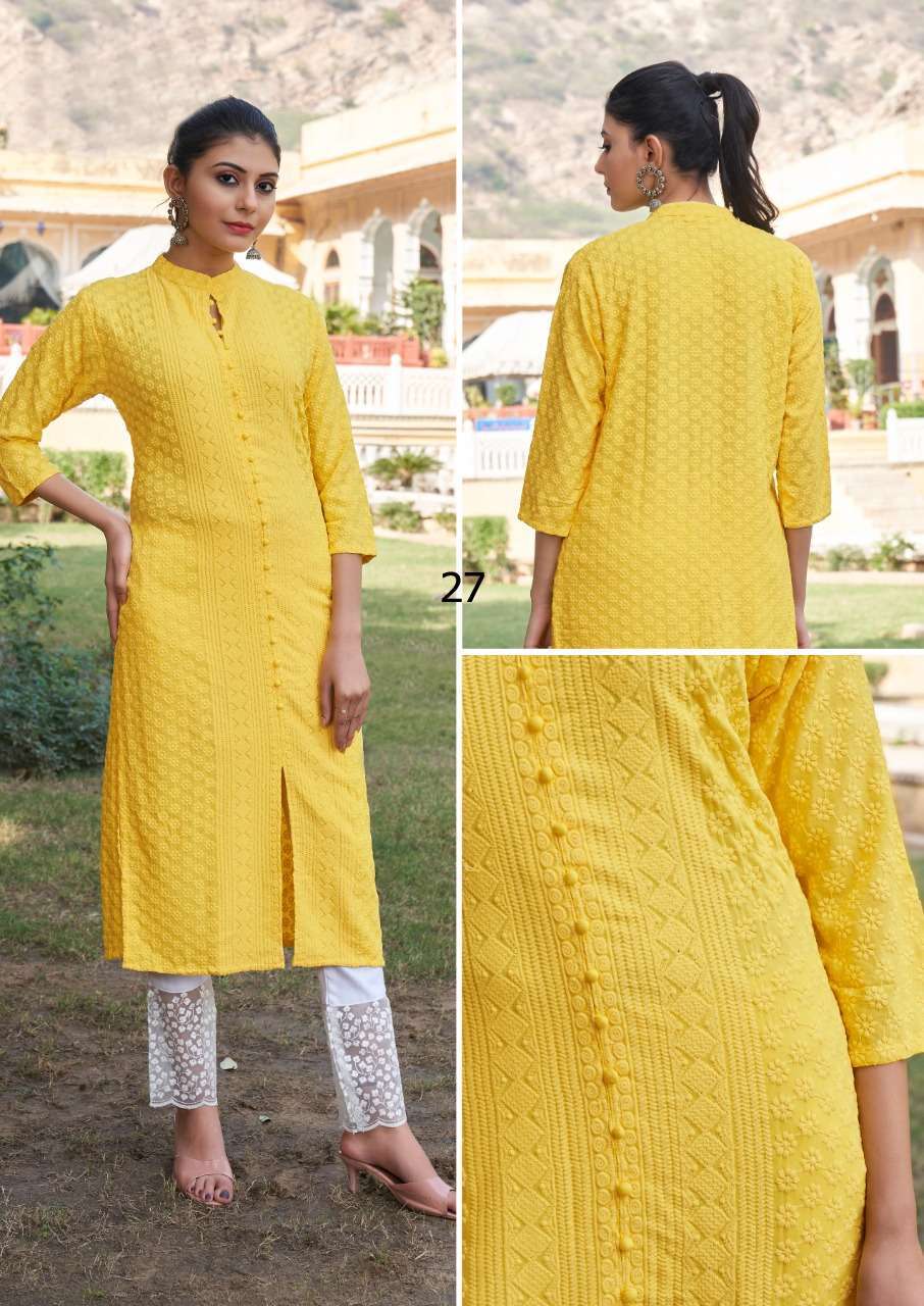 TUNIC HOUSE LUCKNOWI NEW COLORS HEVAY CHIKANKARI KURTI PANT DESIGN COLLECTION WHOLESALER 