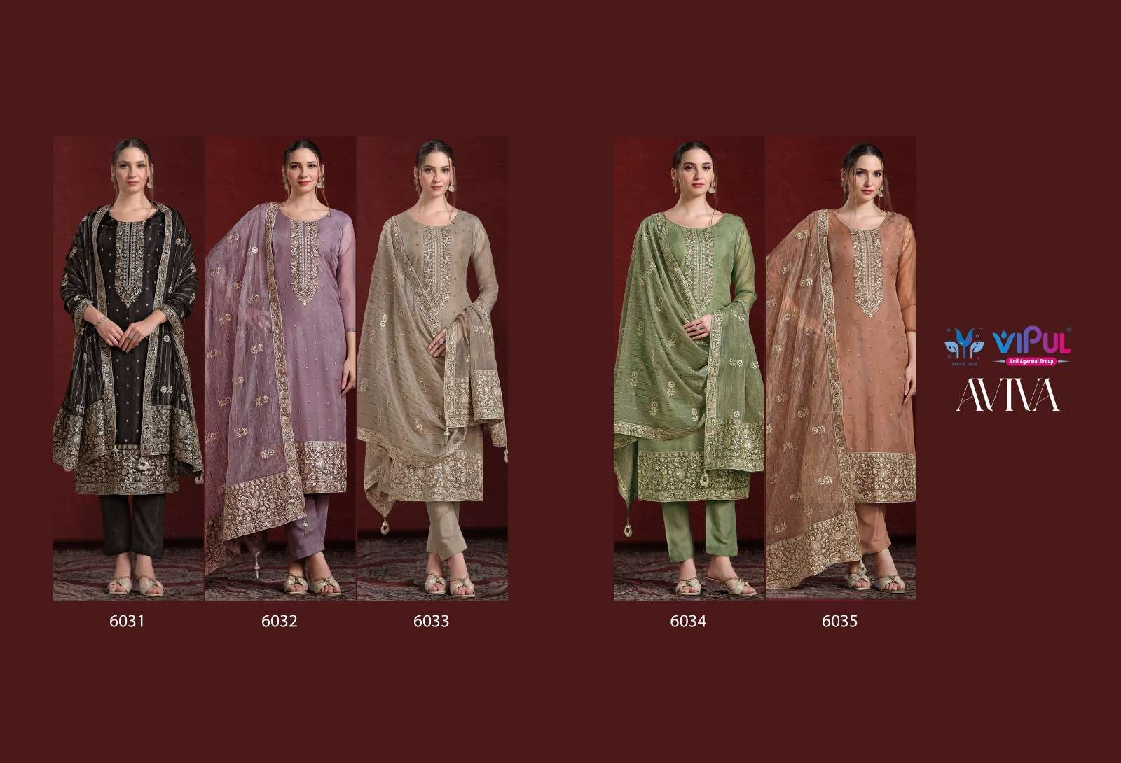VIPUL FASHION AVIVA PARTYWEAR STYLE ORGANZA SUIT CATALOG WHOLESALER 