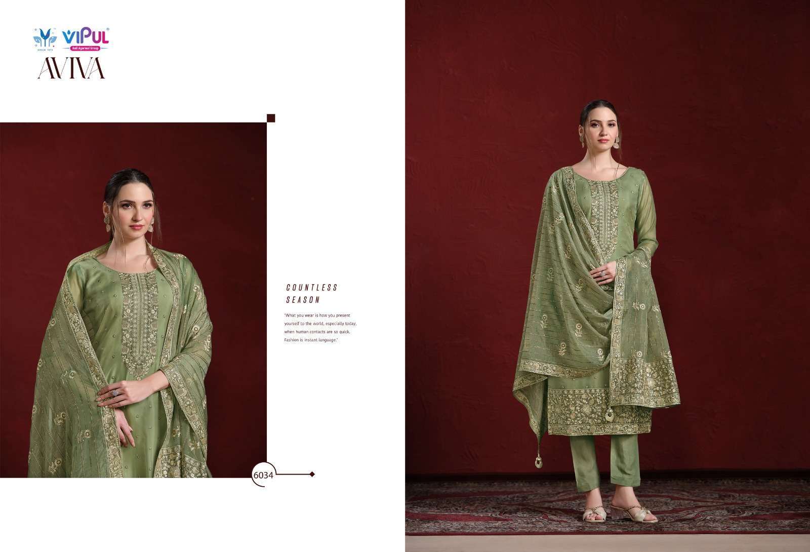VIPUL FASHION AVIVA PARTYWEAR STYLE ORGANZA SUIT CATALOG WHOLESALER 