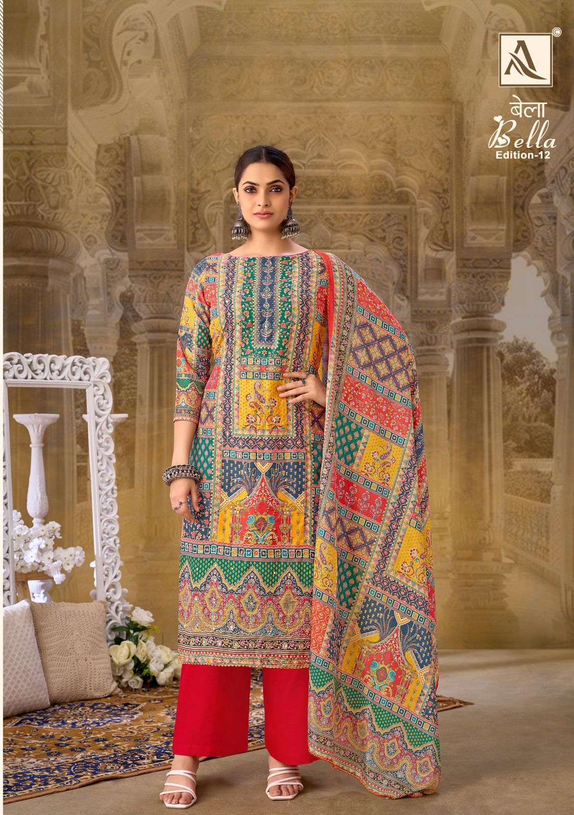 ALOK SUIT BELLA EDITION 12 PURE MUSLIN LADIES SUIT CATALOG EXPORTER IN SURAT 