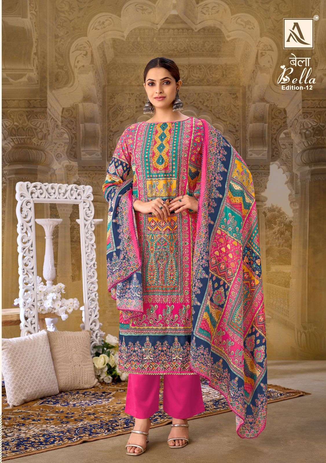 ALOK SUIT BELLA EDITION 12 PURE MUSLIN LADIES SUIT CATALOG EXPORTER IN SURAT 