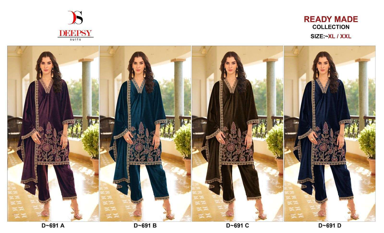 DEEPSY D 691 COLORS READYMADE PAKISTANI VELVET STYLE SUIT WHOLESALER IN SURAT 2024