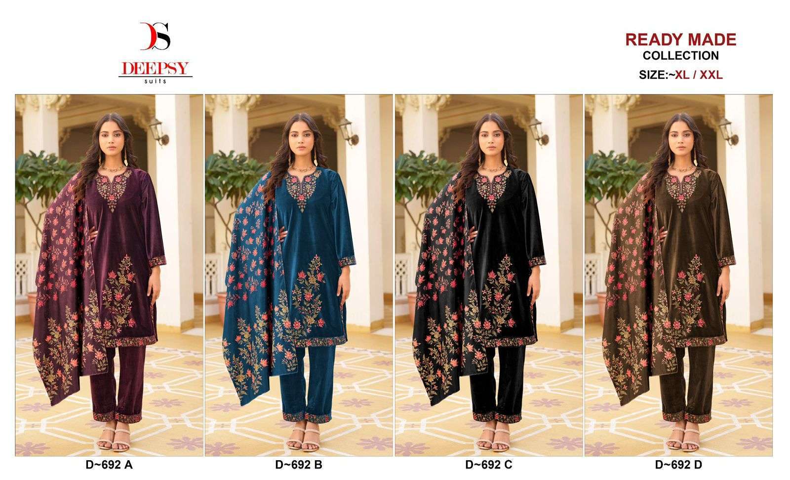 DEEPSY D 692 COLORS DESIGNER WORK VELVET READYMADE SUIT WHOLESALER BEST RATE 