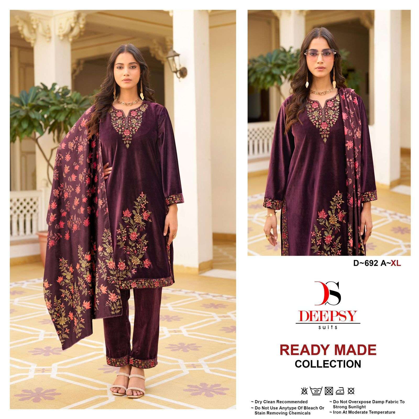 DEEPSY D 692 COLORS DESIGNER WORK VELVET READYMADE SUIT WHOLESALER BEST RATE 