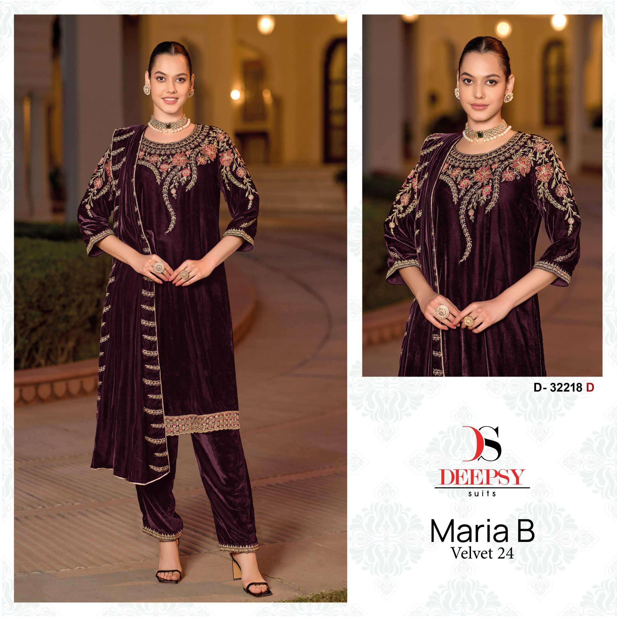 DEEPSY MARIA B VELVET 24 D 32218 COLOR PAKISTANI VELVET SUIT WHOLESALER 
