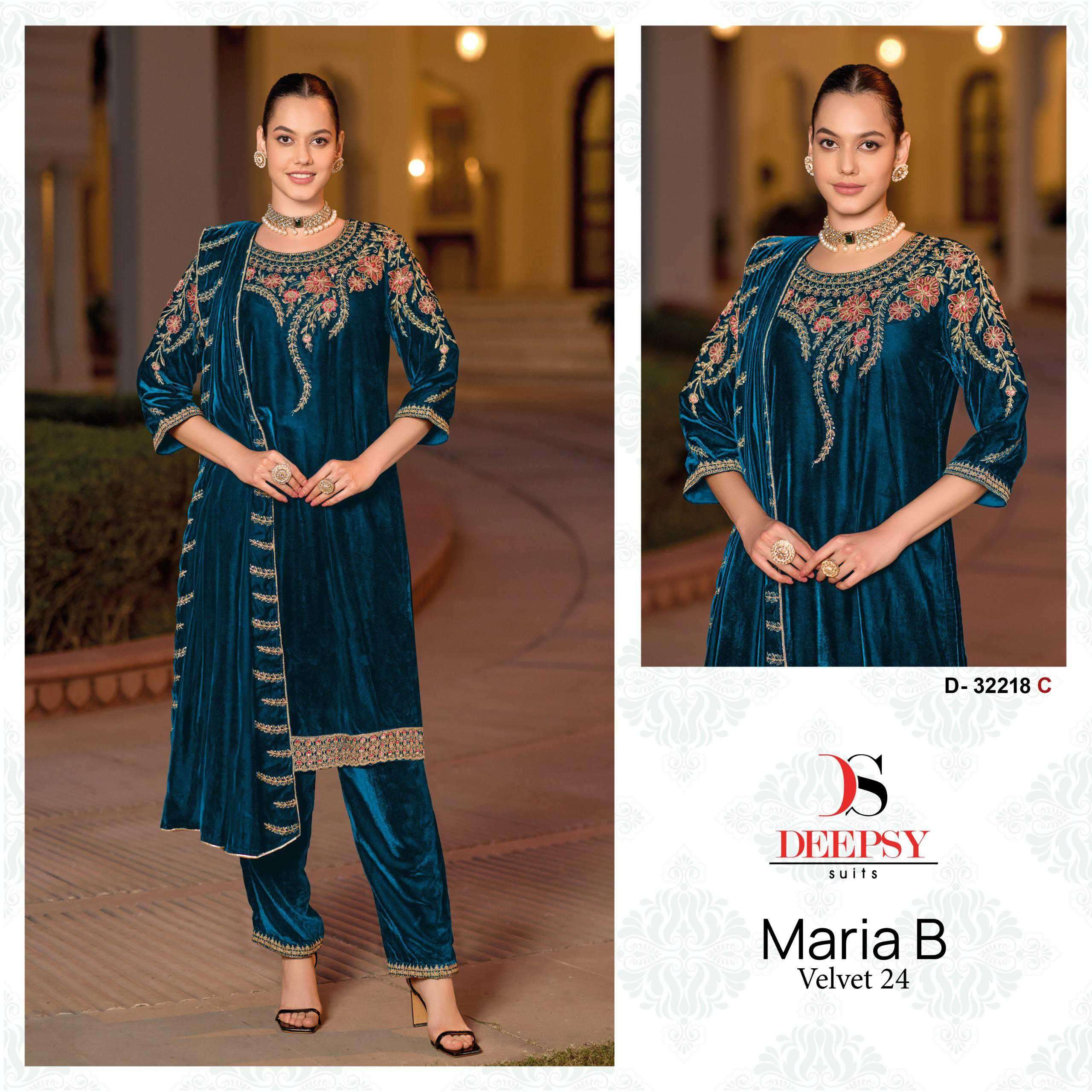 DEEPSY MARIA B VELVET 24 D 32218 COLOR PAKISTANI VELVET SUIT WHOLESALER 