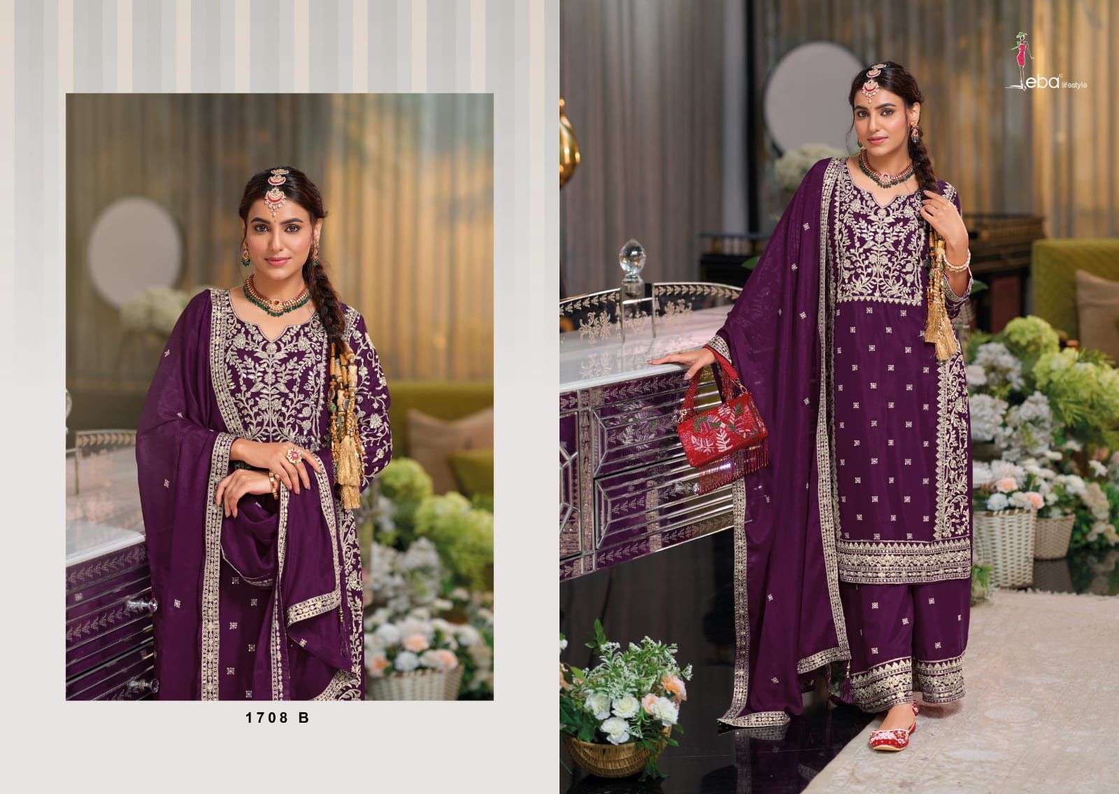 EBA LIFESTYLE SHAYONI COLORS EDITION 1 DESIGNER PALAZOO SUIT CATALOG DEALER 2024