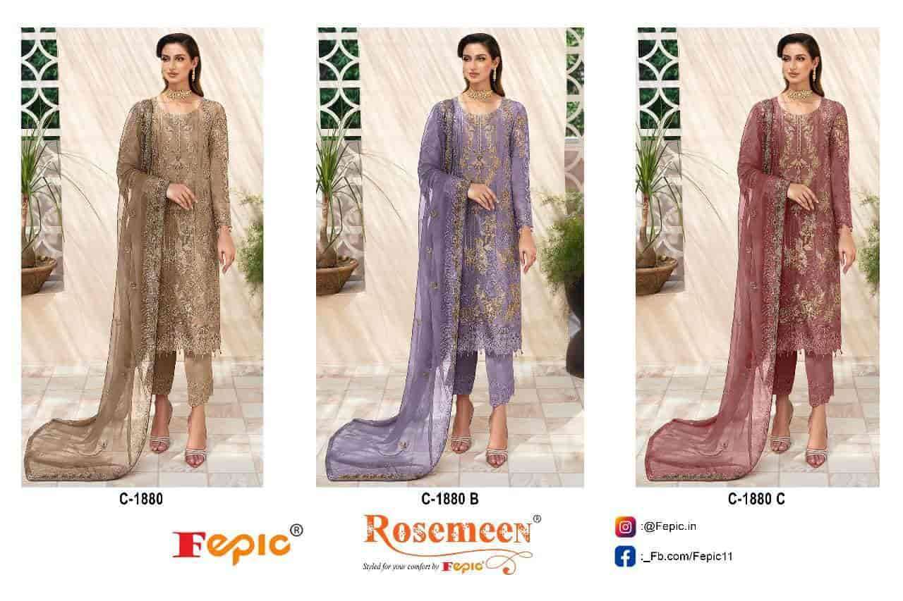 FEPIC C 1880 COLORS PAKISTANI DESIGNER ORGANZA EMBROIDERED SUIT WHOLESALER 
