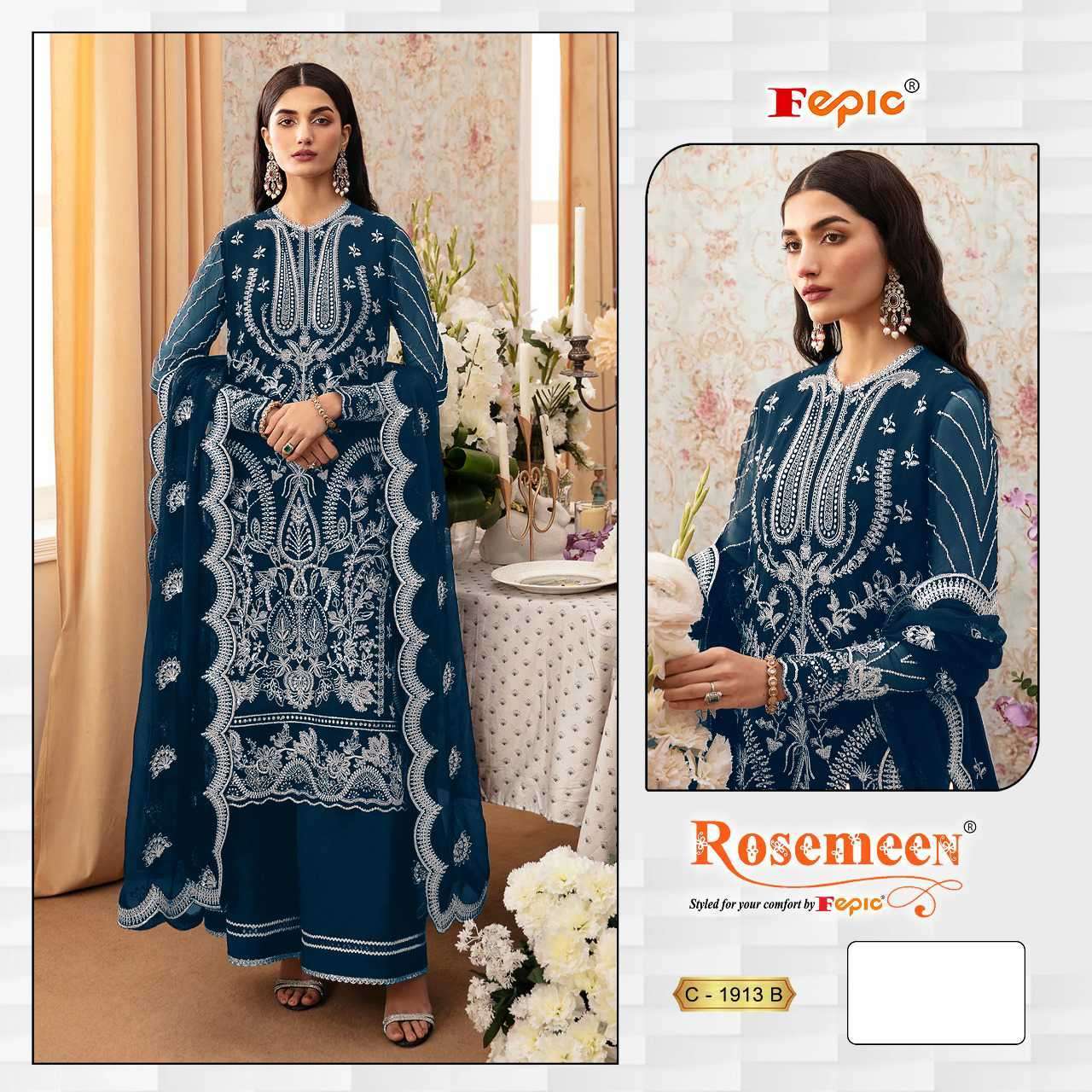FEPIC C 1913 COLORS PAKISTANI EMBROIDERED GEORGETTE SUIT DEALER 