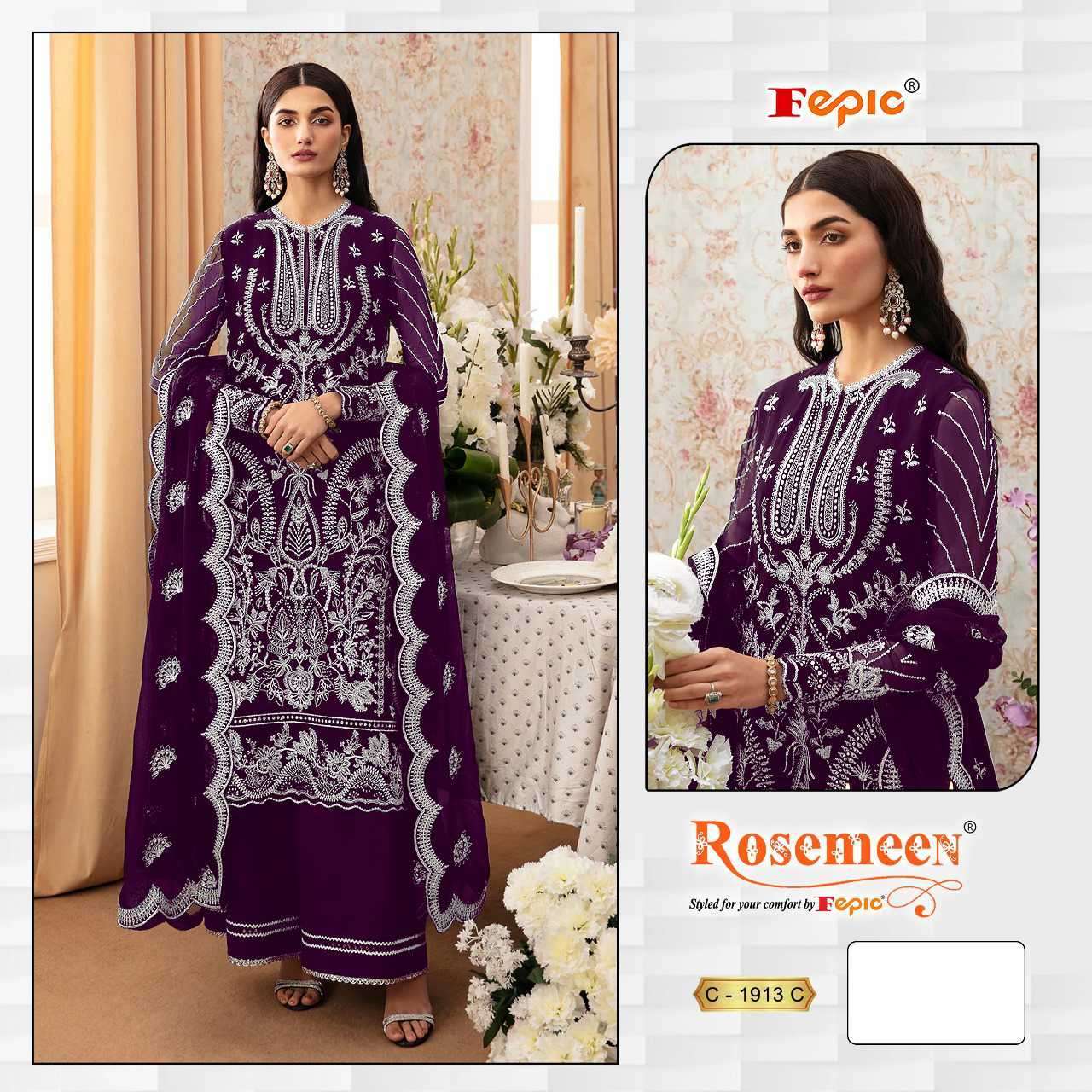 FEPIC C 1913 COLORS PAKISTANI EMBROIDERED GEORGETTE SUIT DEALER 
