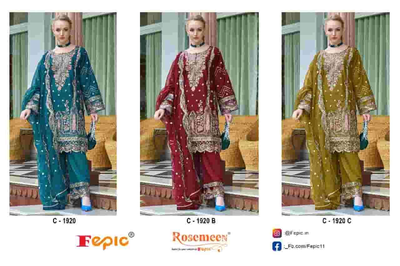 FEPIC C 1920 COLORS PAKISTANI STYLE DESIGNER ORGANZA SUIT WHOLESALER 
