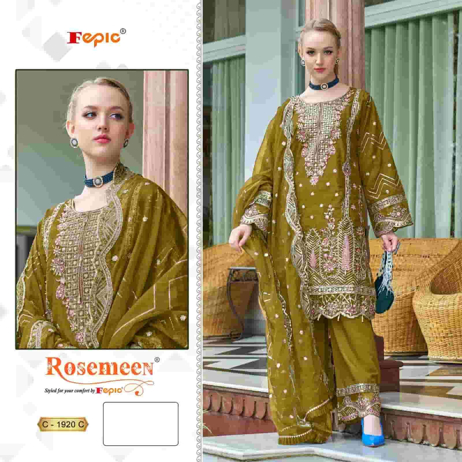 FEPIC C 1920 COLORS PAKISTANI STYLE DESIGNER ORGANZA SUIT WHOLESALER 