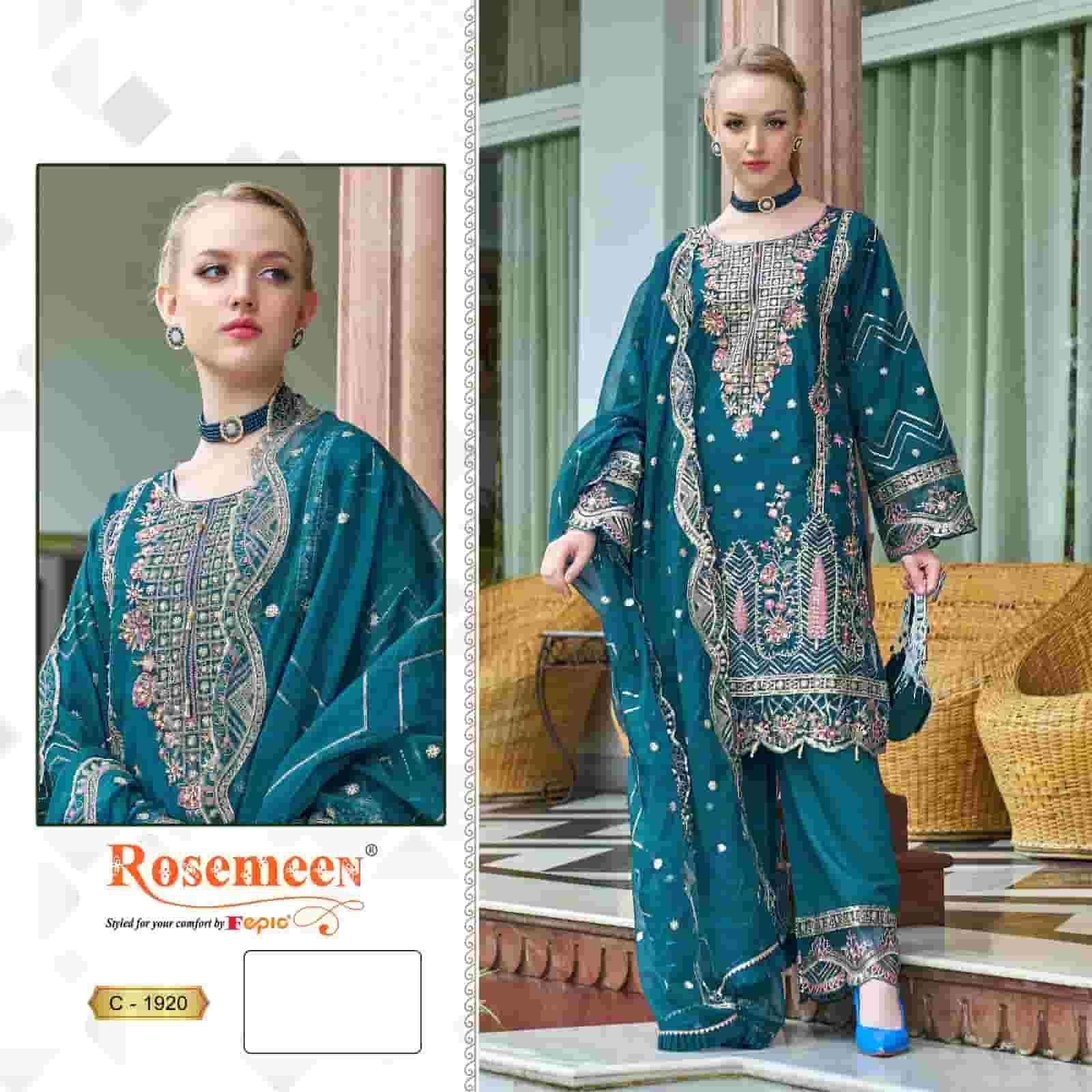 FEPIC C 1920 COLORS PAKISTANI STYLE DESIGNER ORGANZA SUIT WHOLESALER 