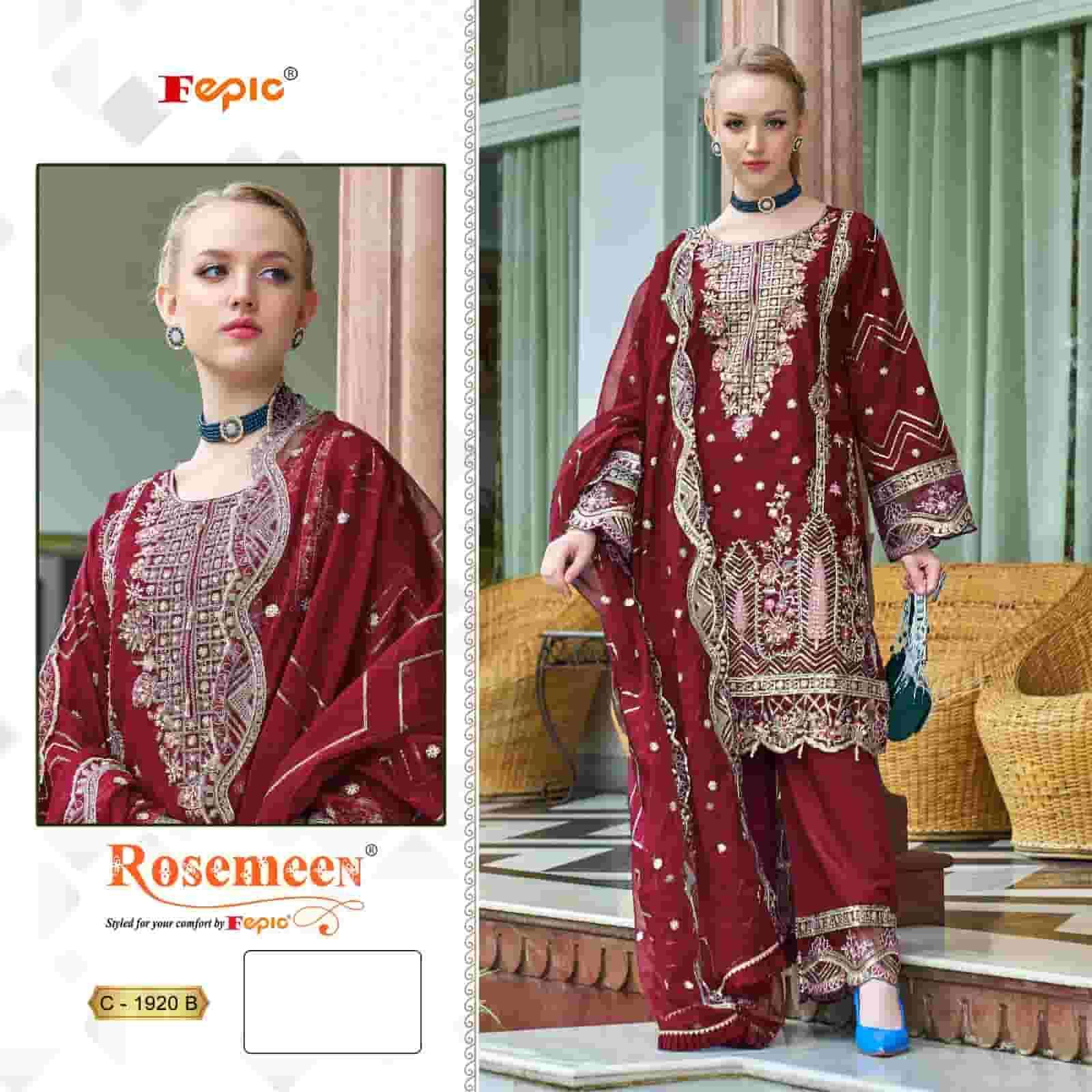 FEPIC C 1920 COLORS PAKISTANI STYLE DESIGNER ORGANZA SUIT WHOLESALER 