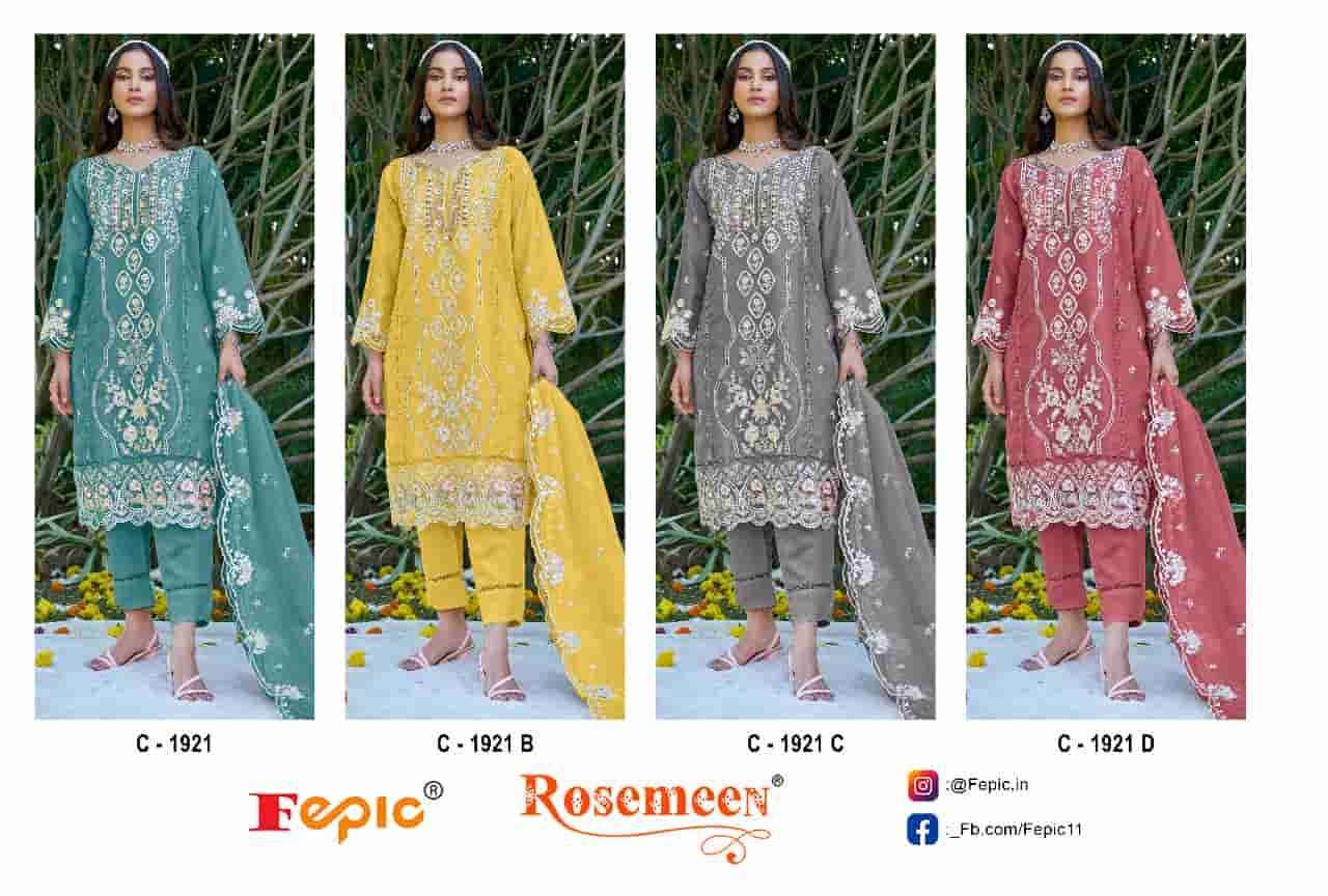 FEPIC C 1921 COLORS PAKISTANI STYLE ORGANZA EMBROIDERED SUIT WHOLESALER 