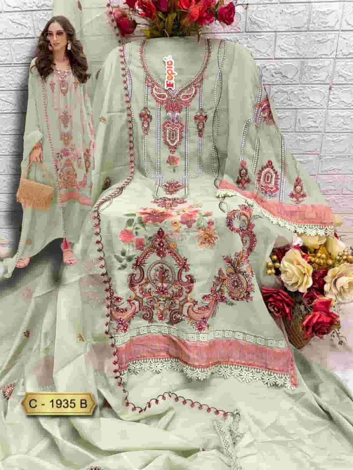 FEPIC C 1935 COLORS PAKISTANI STYLE DESIGNER ORGANZA SALWER SUIT WHOLESALER 