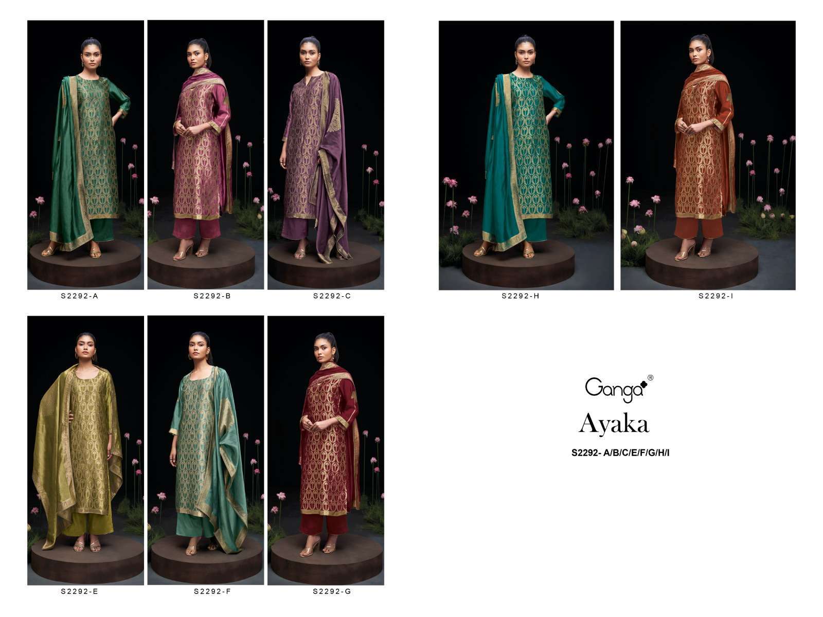 GANGA FASHION AYAKA 2292 HIT DESIGNER SILK LADIES SUIT CATALOGUE WHOLESALER 