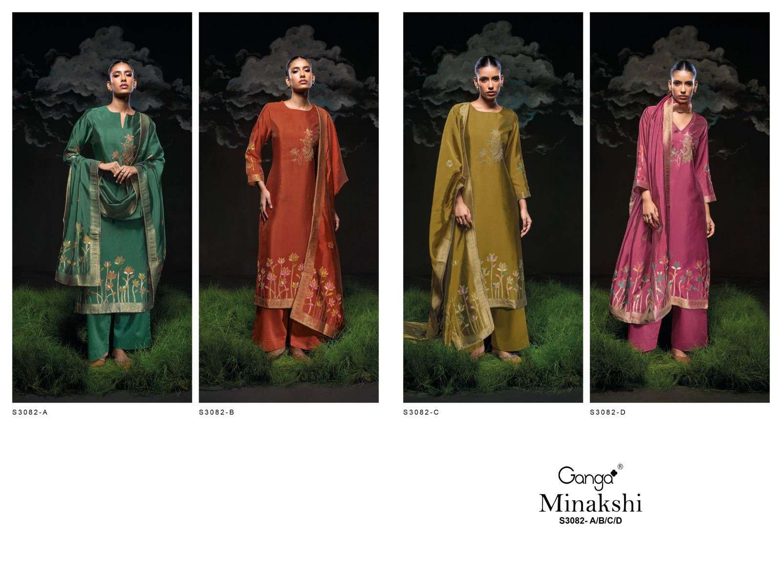GANGA FASHION MINAKSHI 3082 EXCLUSIVE WOVEN SILK SUIT LATEST CATALOGUE WHOLESALER 