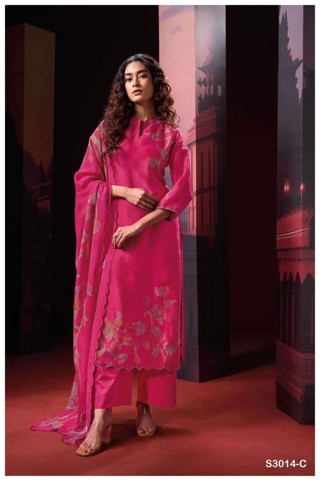 GANGA FASHION SHWE 3014 FANCY ORGANZA SILK LADIES SUIT CATALOG EXPORTER 2024