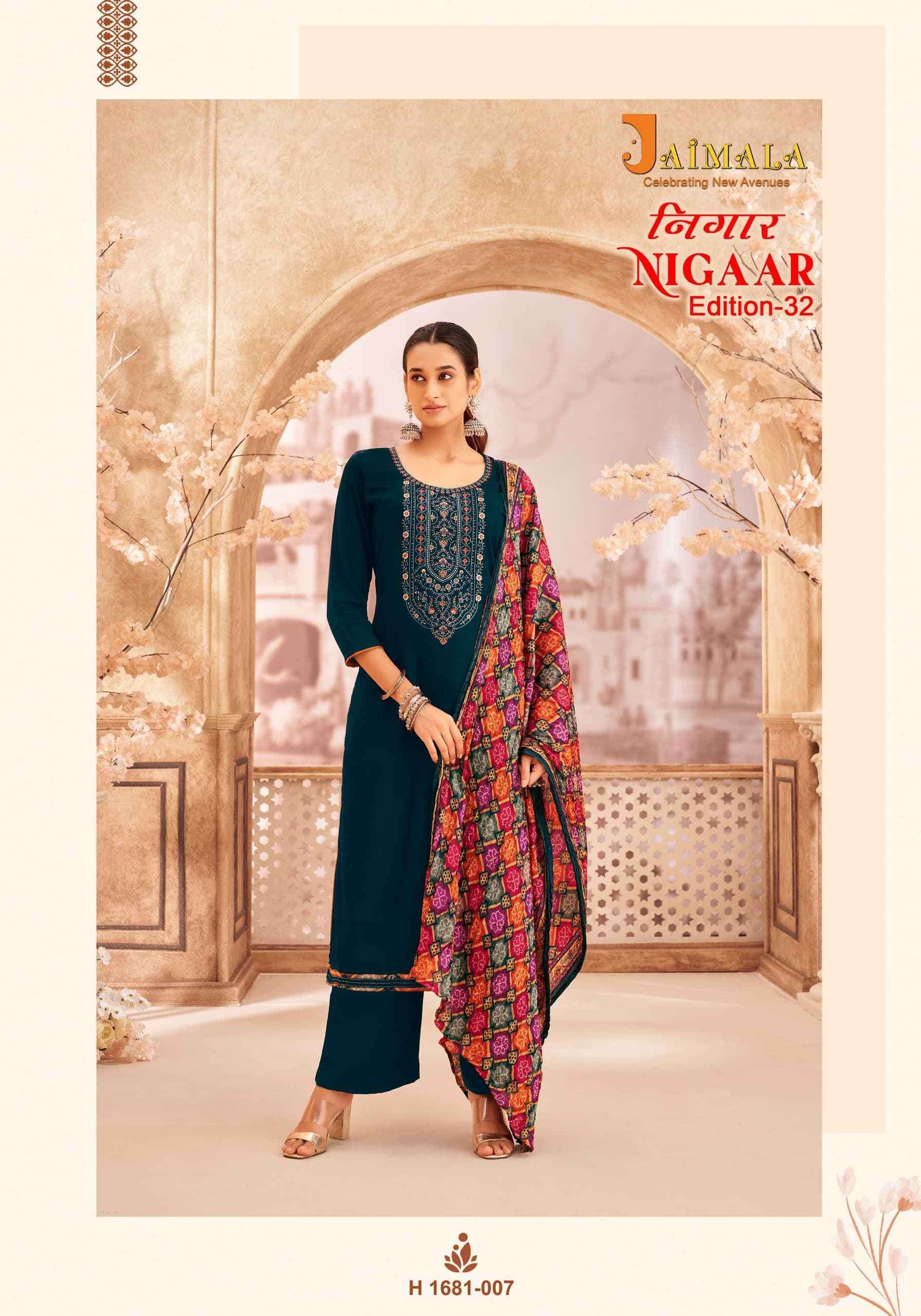 JAIMALA NIGAAR EDITION 32 RAYON SLUB SALWAR SUITS CATALOGUE 