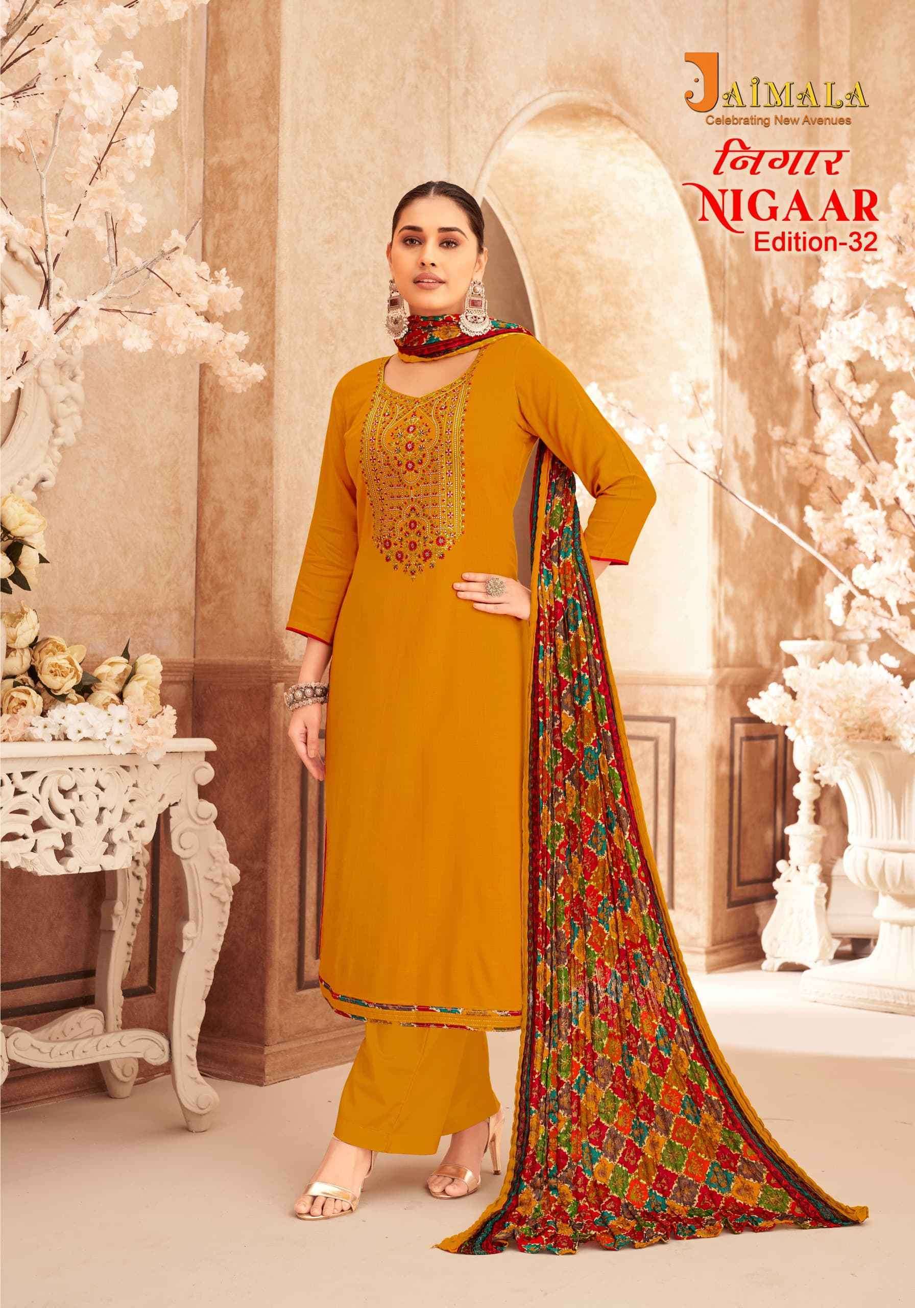 JAIMALA NIGAAR EDITION 32 RAYON SLUB SALWAR SUITS CATALOGUE 