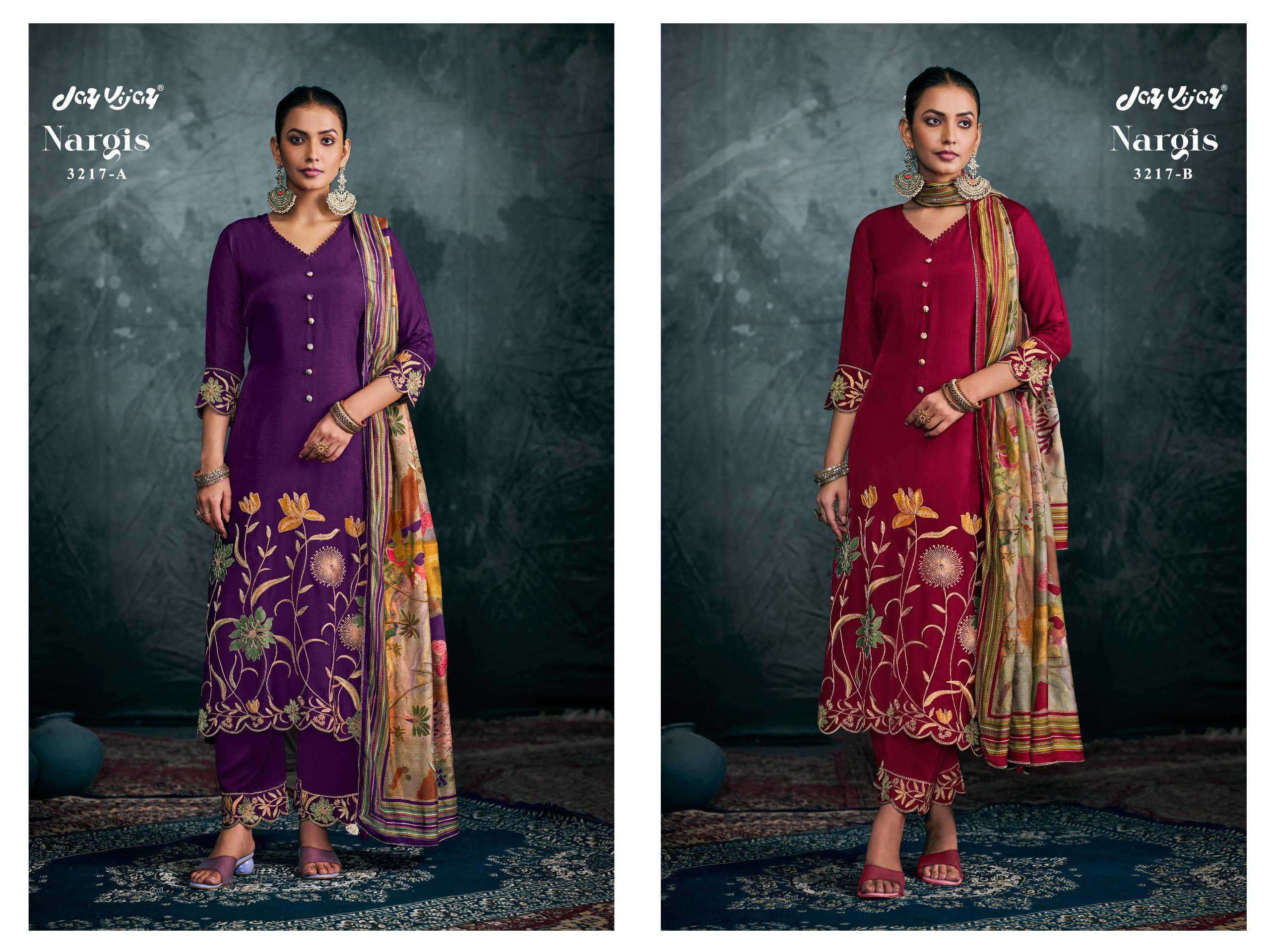 JAY VIJAY NARGIS 3217 FANCY DESIGNER SILK SUIT CATALOG EXPORTER 2024