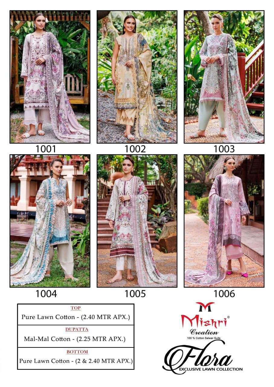 MISHRI FLORA VOL 1 PURE LAWN COTTON PRINTED SUIT CATALOG WHOLESALER 