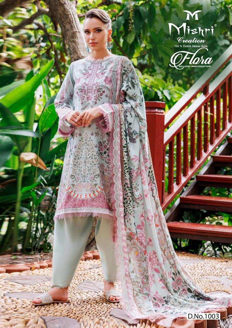 MISHRI FLORA VOL 1 PURE LAWN COTTON PRINTED SUIT CATALOG WHOLESALER 