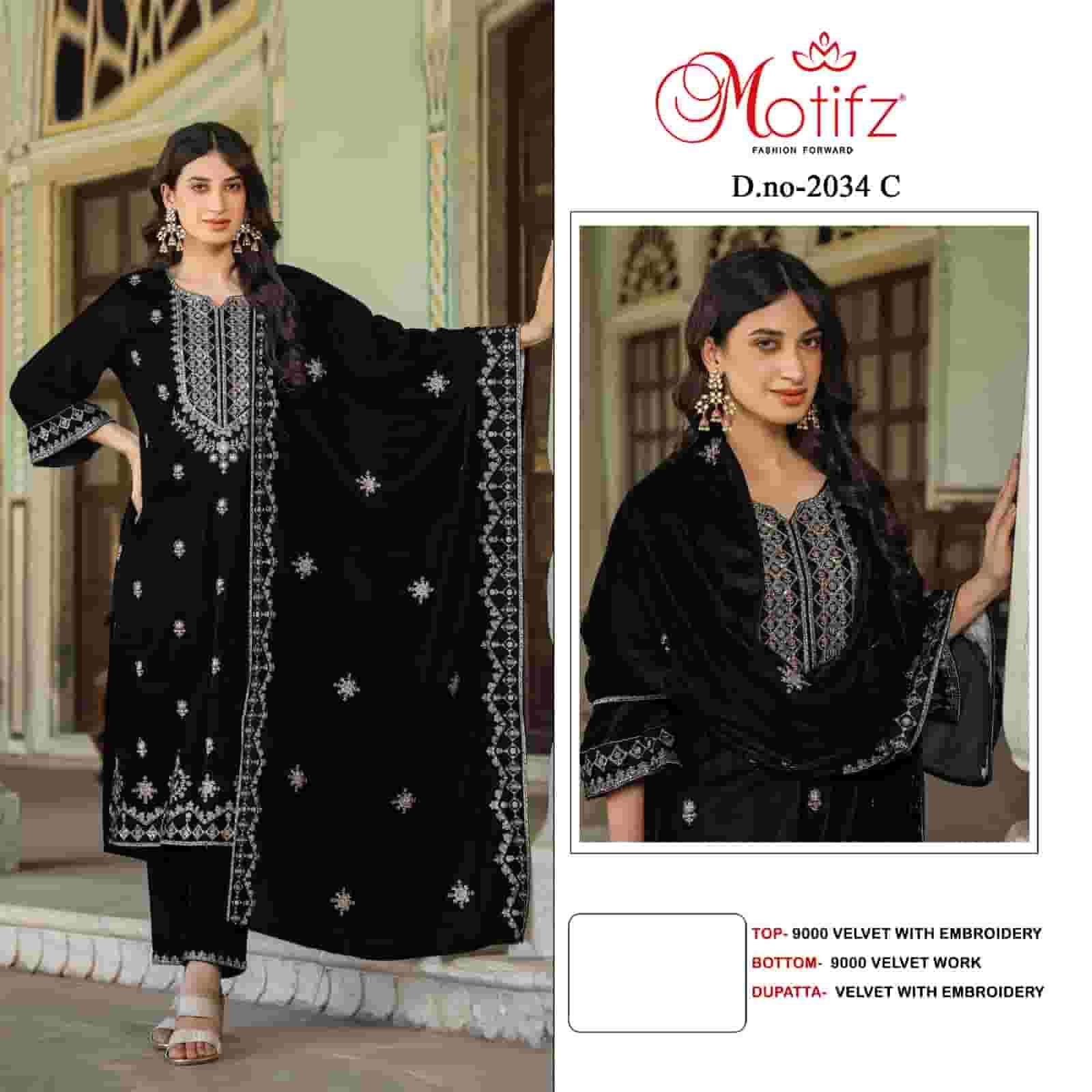 MOTIFZ 2034 COLORS PAKSTANI WEAR STYLE DESIGNER VELVET SUIT WHOLESALER 