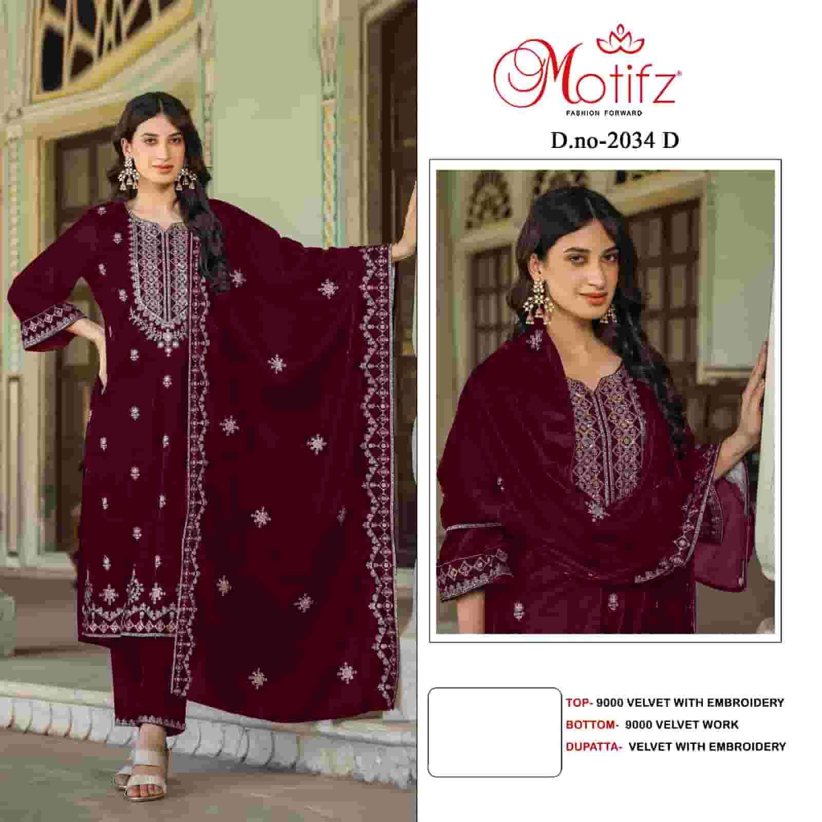 MOTIFZ 2034 COLORS PAKSTANI WEAR STYLE DESIGNER VELVET SUIT WHOLESALER 