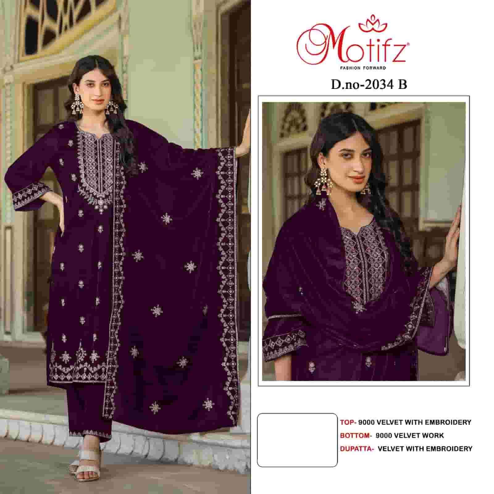 MOTIFZ 2034 COLORS PAKSTANI WEAR STYLE DESIGNER VELVET SUIT WHOLESALER 