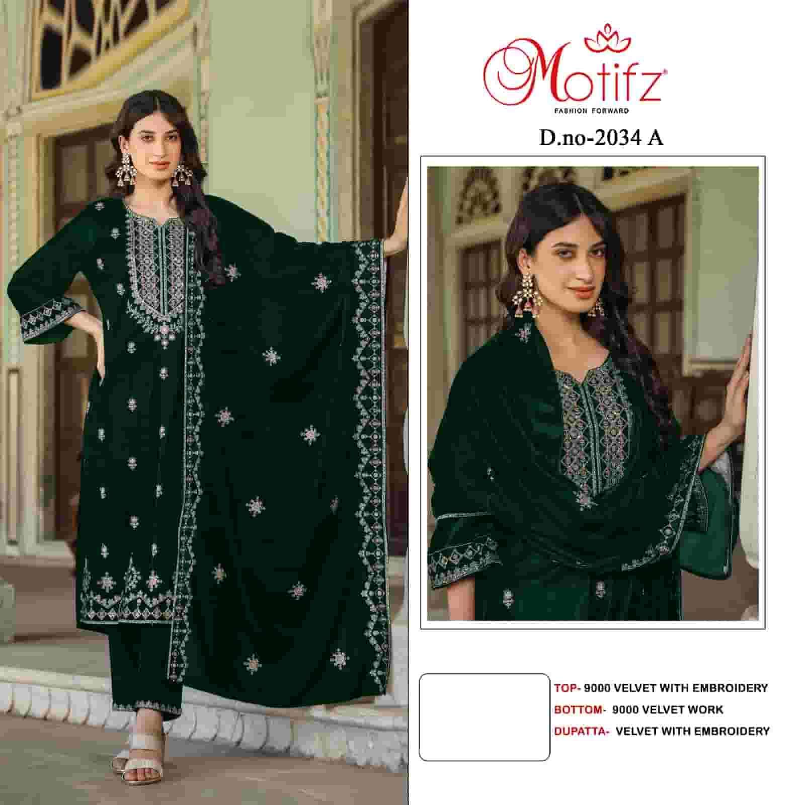 MOTIFZ 2034 COLORS PAKSTANI WEAR STYLE DESIGNER VELVET SUIT WHOLESALER 