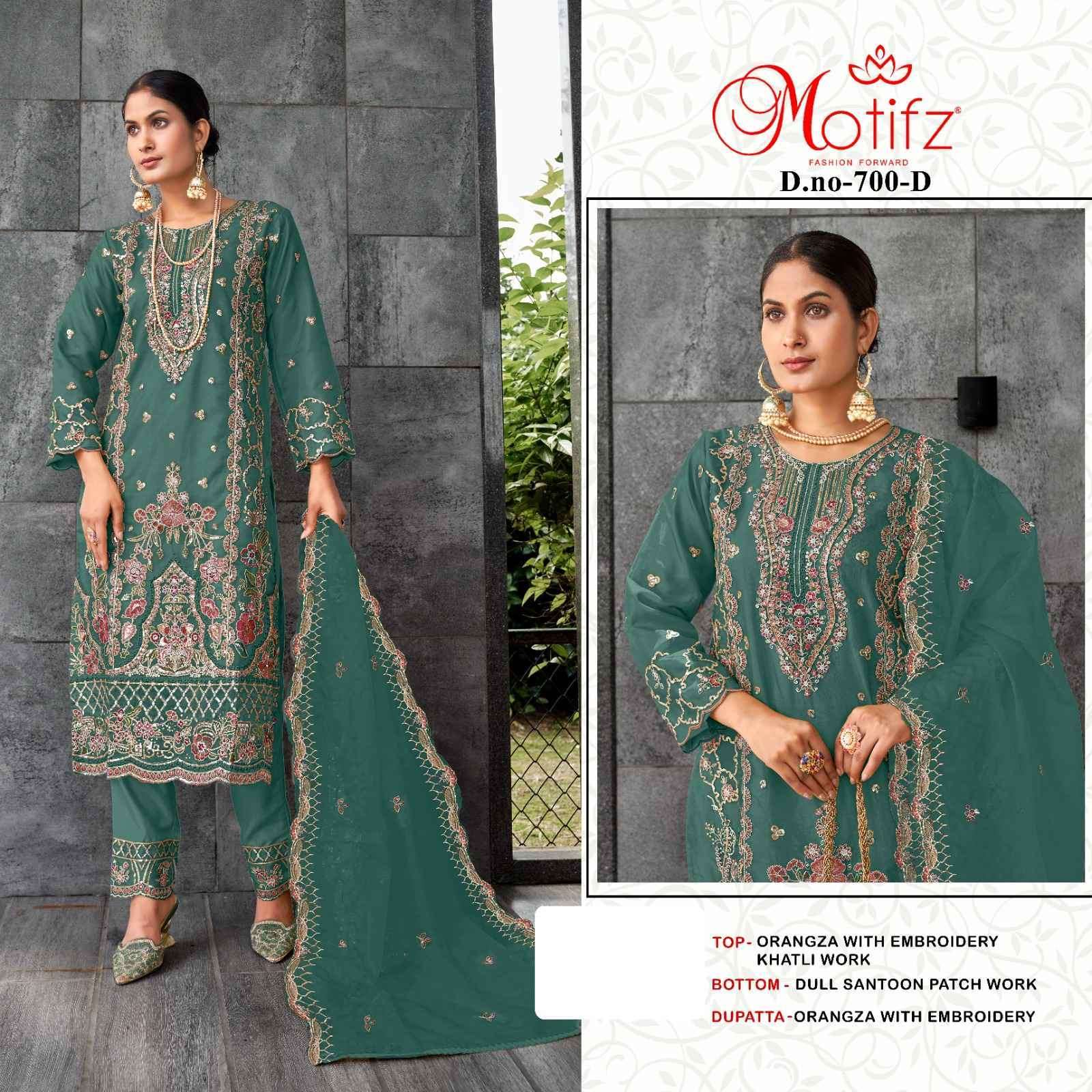 MOTIFZ D 700 COLORS PAKISTANI ORGANZA SUIT CATALOG WHOLESALE PRICE DEALER 