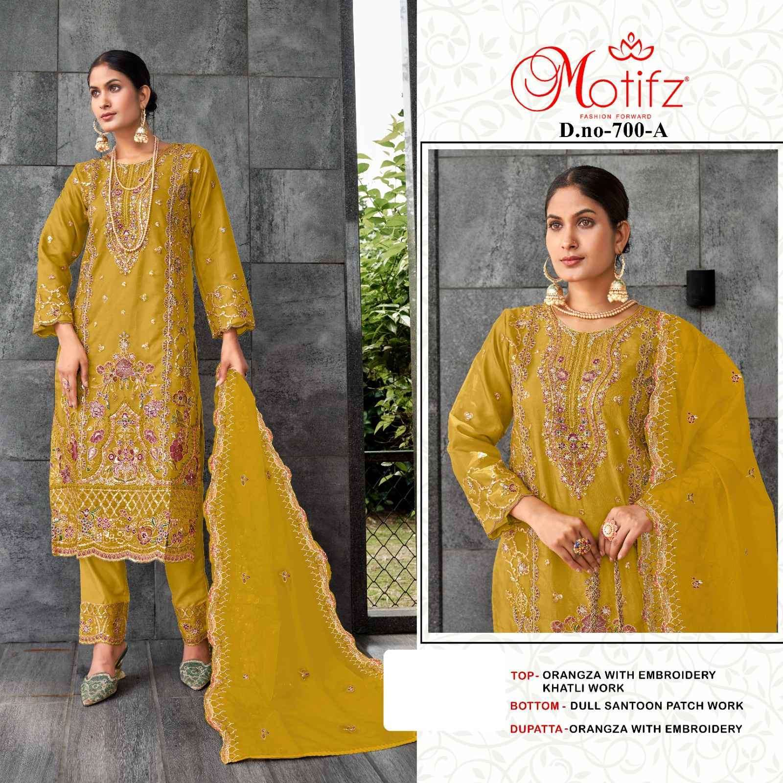 MOTIFZ D 700 COLORS PAKISTANI ORGANZA SUIT CATALOG WHOLESALE PRICE DEALER 