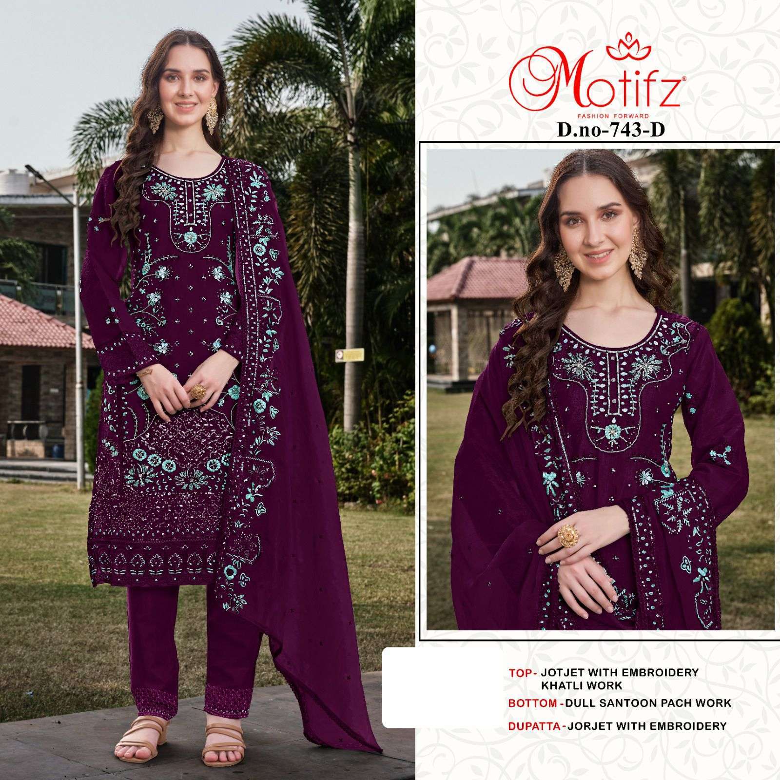 MOTIFZ D 743 COLORS DESIGNER WORK PAKISTANI DRESS NEW COLLECTION WHOLESALE PRICE 2024