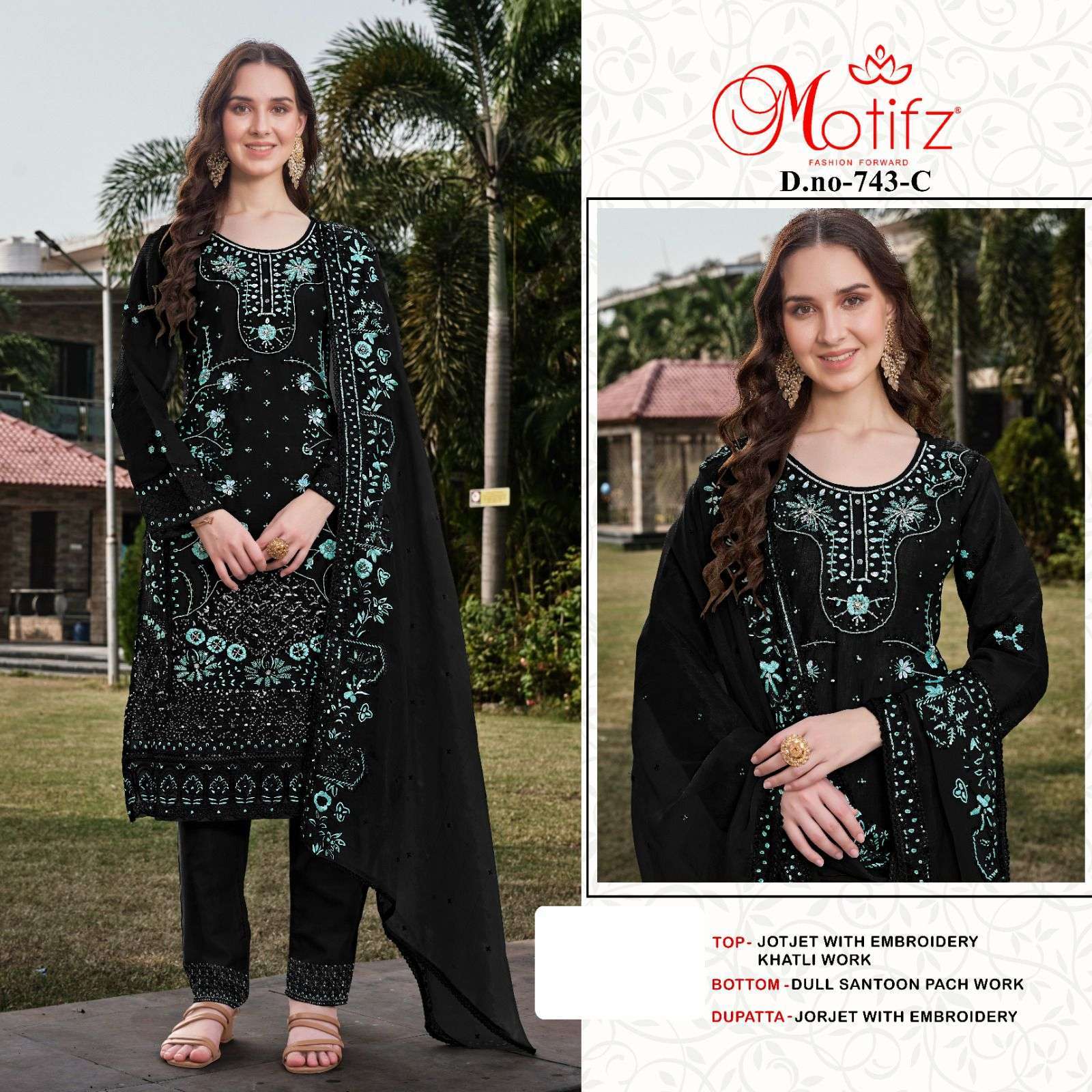 MOTIFZ D 743 COLORS DESIGNER WORK PAKISTANI DRESS NEW COLLECTION WHOLESALE PRICE 2024
