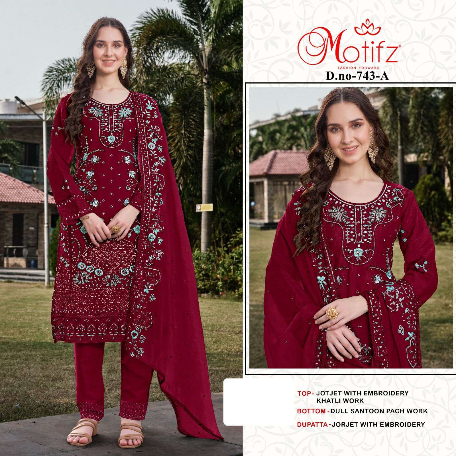 MOTIFZ D 743 COLORS DESIGNER WORK PAKISTANI DRESS NEW COLLECTION WHOLESALE PRICE 2024