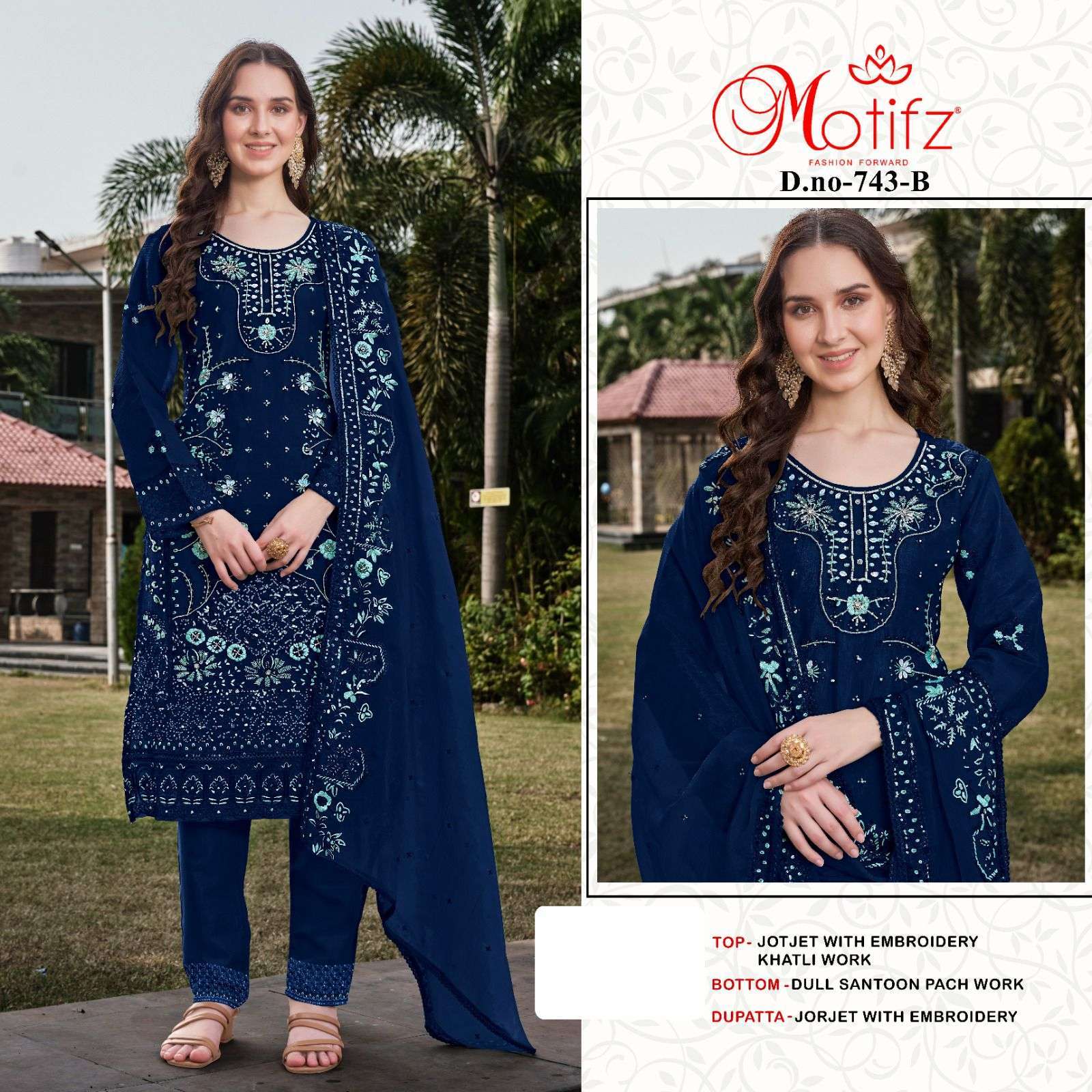 MOTIFZ D 743 COLORS DESIGNER WORK PAKISTANI DRESS NEW COLLECTION WHOLESALE PRICE 2024