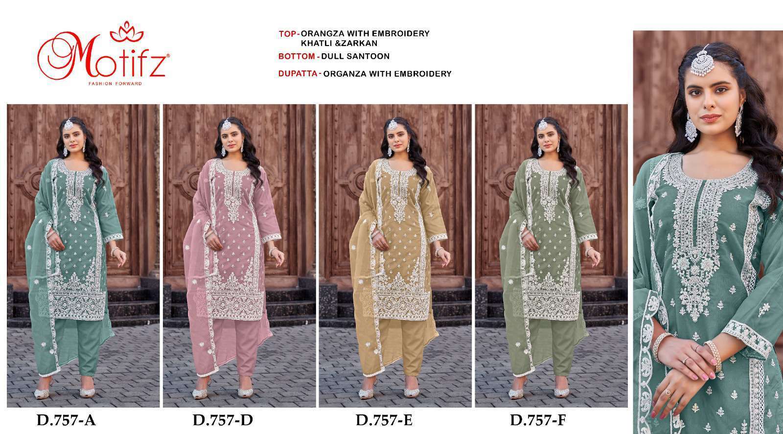 MOTIFZ D 757 COLORS DESIGNER EMBROIDERED PAKISTANI SUIT WHOLESALER 2024