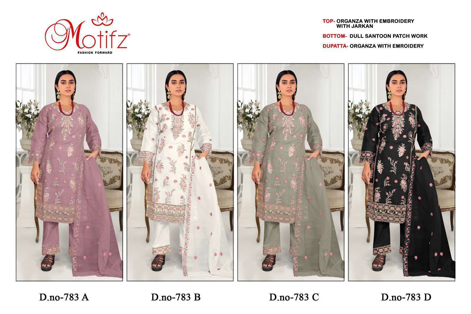 MOTIFZ D 783 COLORS DESIGNER WORK PAKISTANI SUIT CATALOG WHOLESALER 2024