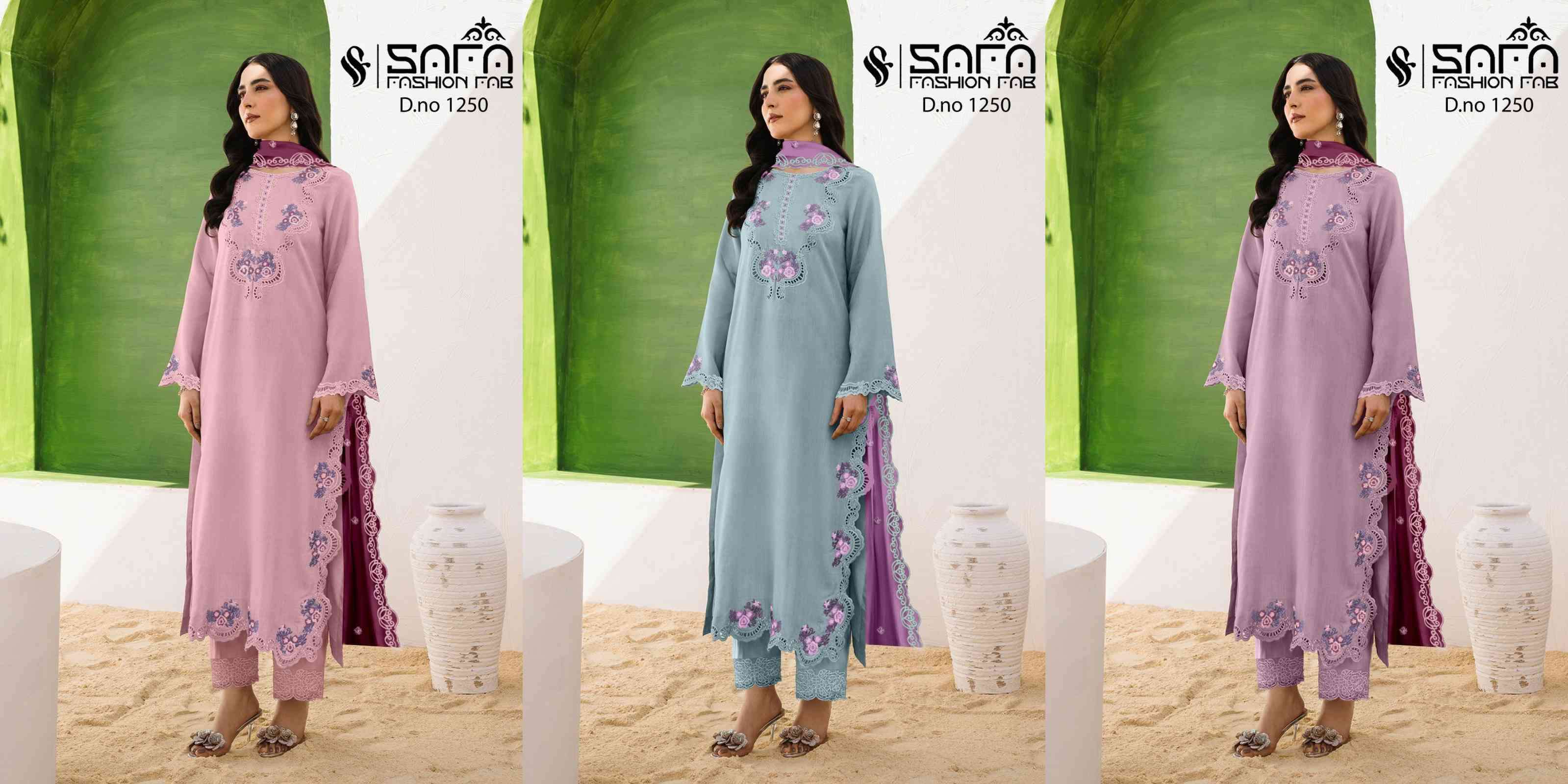 SAFA FASHION FAB 1250 NEW COLORS GEORGETTE PAKISTANI READYMADE SUIT DEALER IN SURAT 