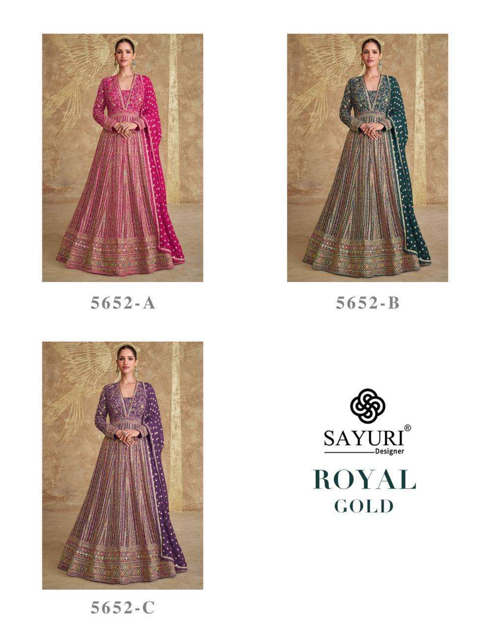 SAYURI ROYAL GOLD 5652 COLORS PARTYWEAR DESIGNER GOWN CATALOG DEALER 2024
