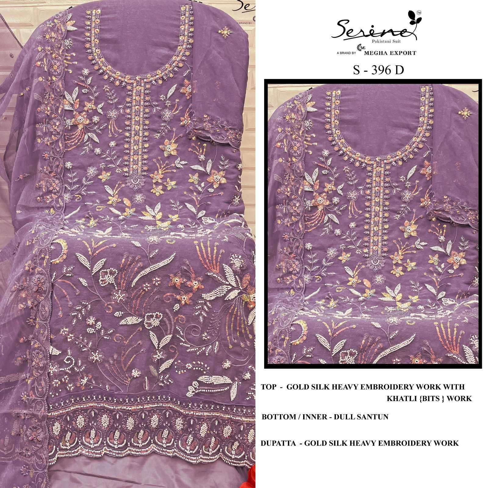 SERINE S 396 COLORS DESIGNER WORK SILK PAKISTANI DRESS COLLECTION BEST RATE WHOLESALER 2024