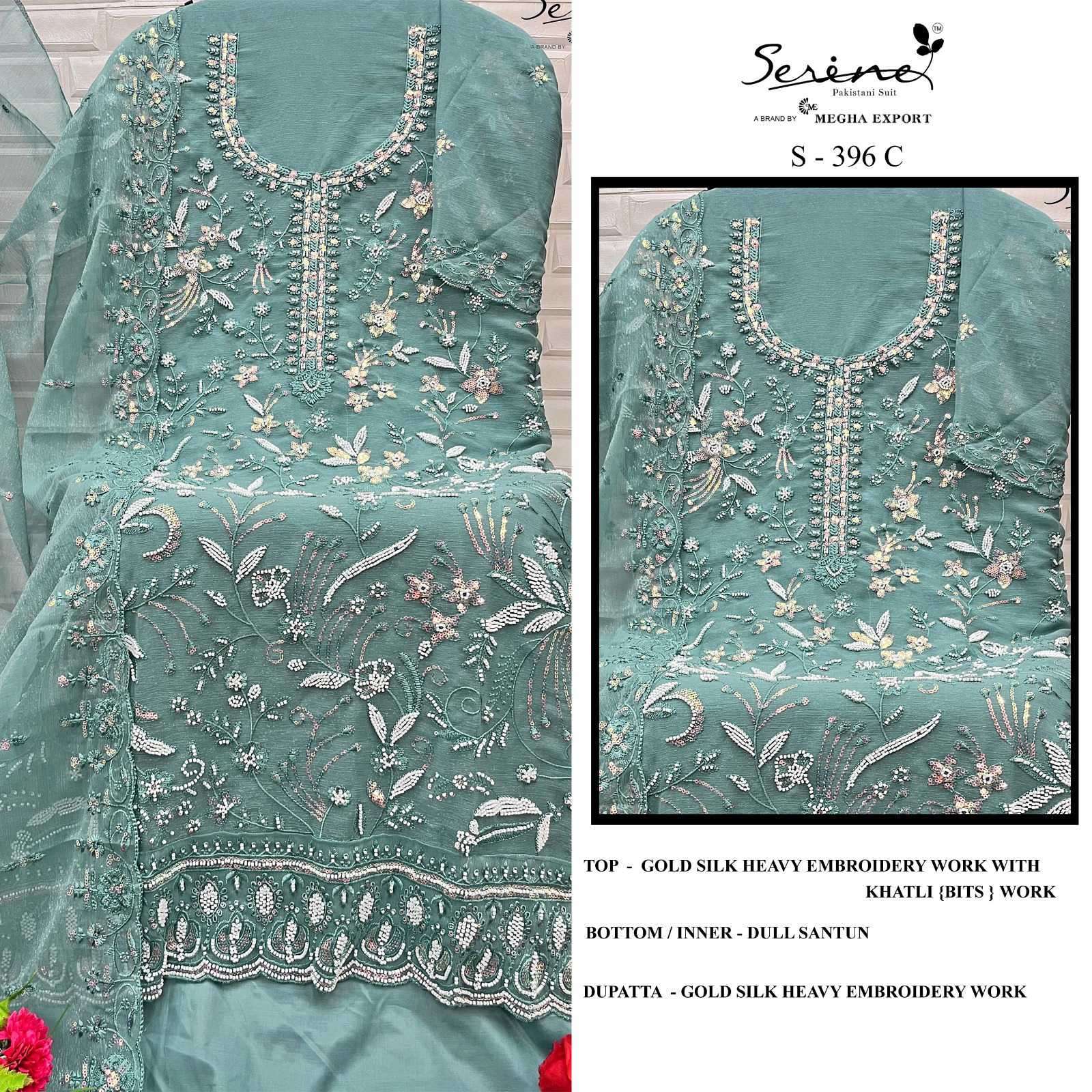 SERINE S 396 COLORS DESIGNER WORK SILK PAKISTANI DRESS COLLECTION BEST RATE WHOLESALER 2024