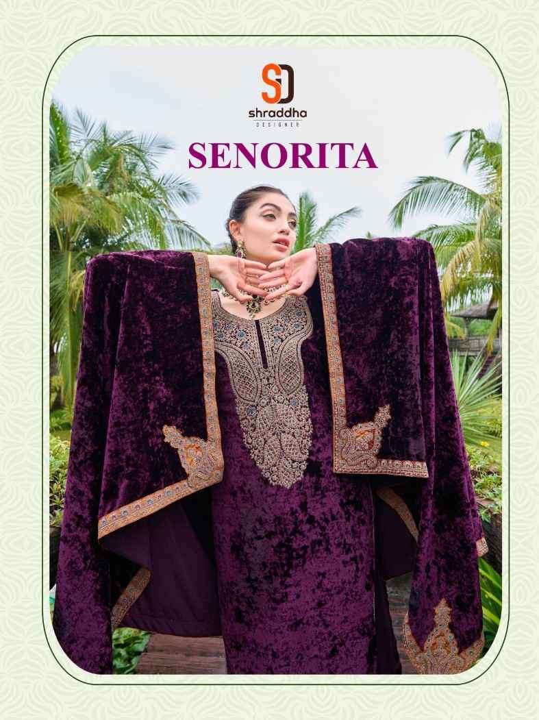 SHRADDHA SENORITA PURE VELVET DESIGNER SUIT CATALOG SUPPLIER IN SURAT 2024