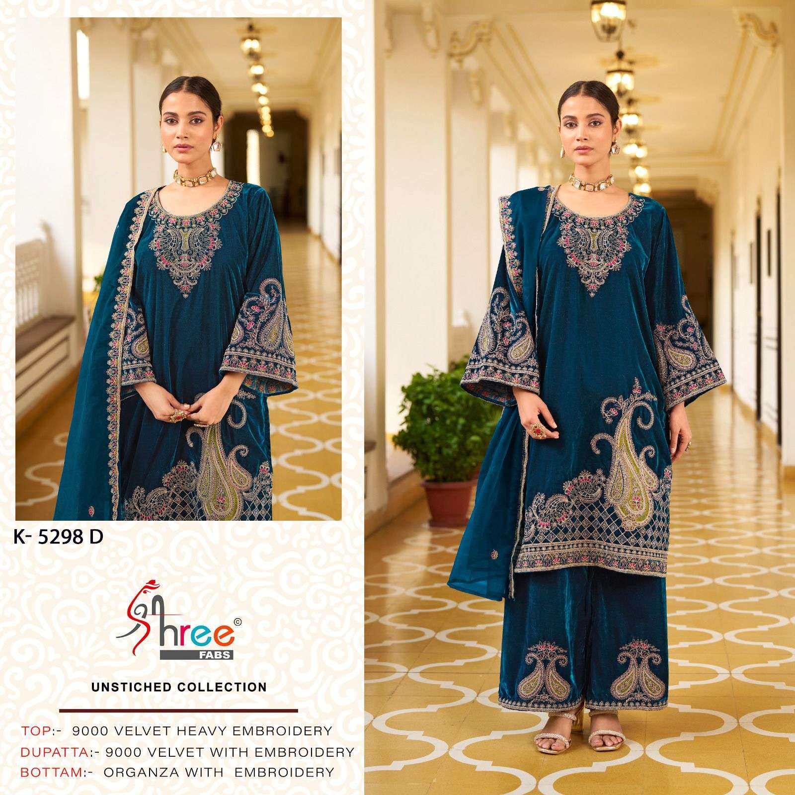 SHREE FAB K 5298 COLORS LATEST DESIGNER VELVET SUIT CATALOG EXPORTER 2024